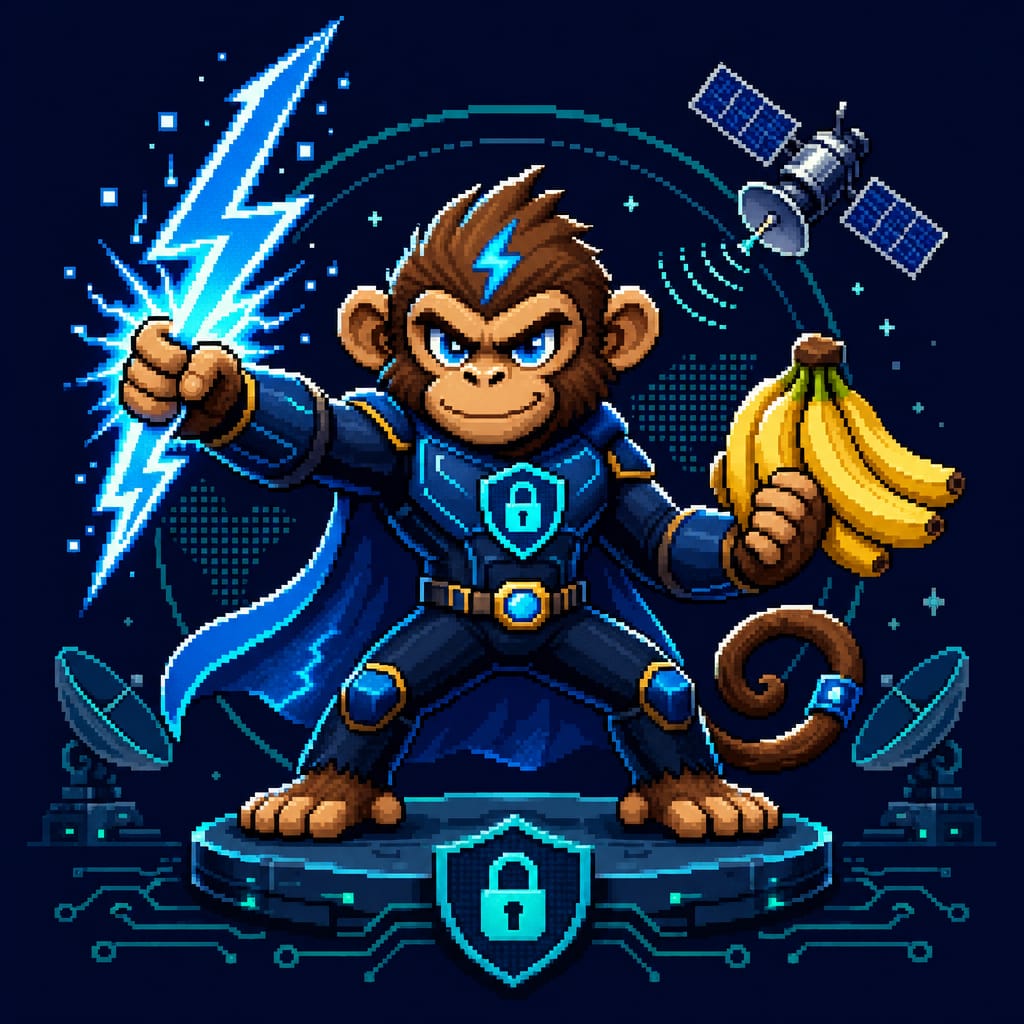 Pixel art Thunder Monkey throwing lightning and bananas